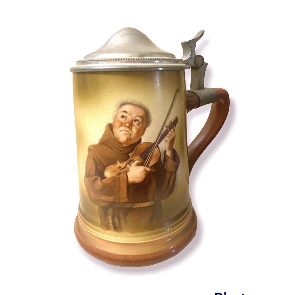 Vintage Columbian Trenton Moriyama Pottery Beer Stein Fiddler Monk